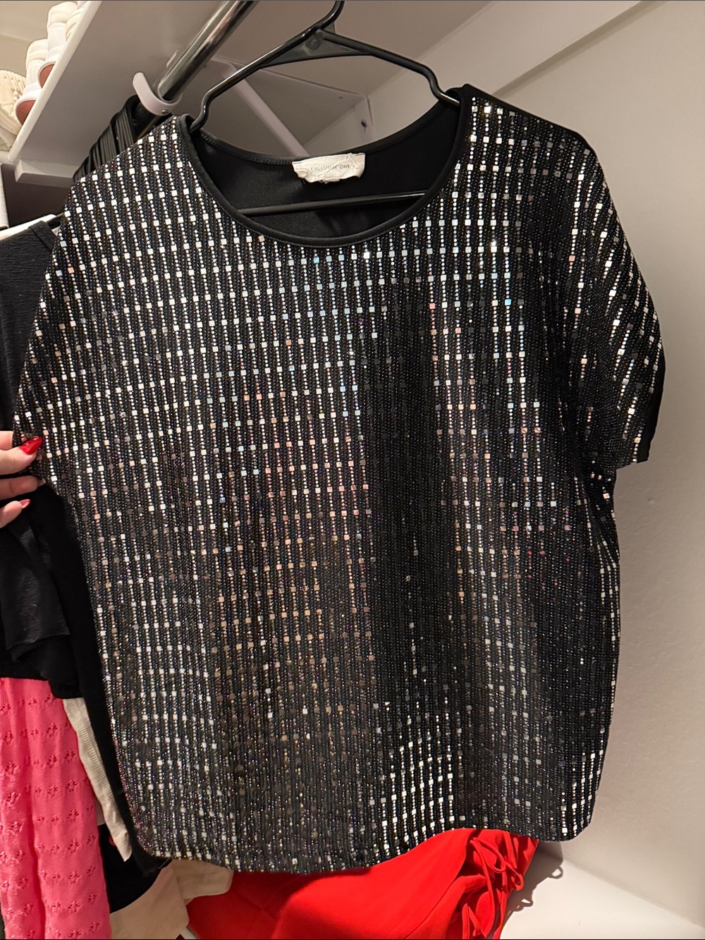 Women's Black Sequin Short-Sleeve Top